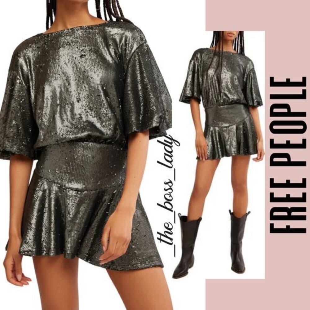 Free People mini dress sequins boho cocktail party XS